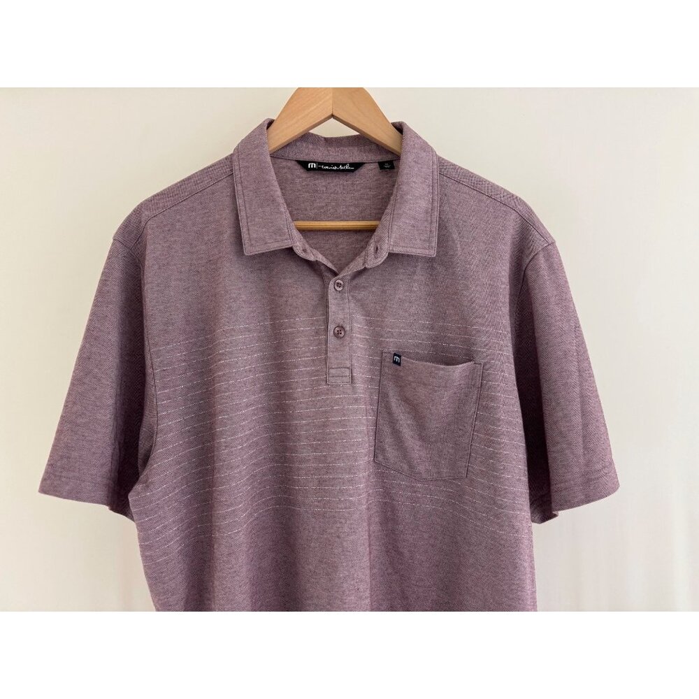 Travis Mathew Plum Wine Striped Golf Polo Shirt Size XL Mens Cotton Blend Soft - Picture 5 of 11